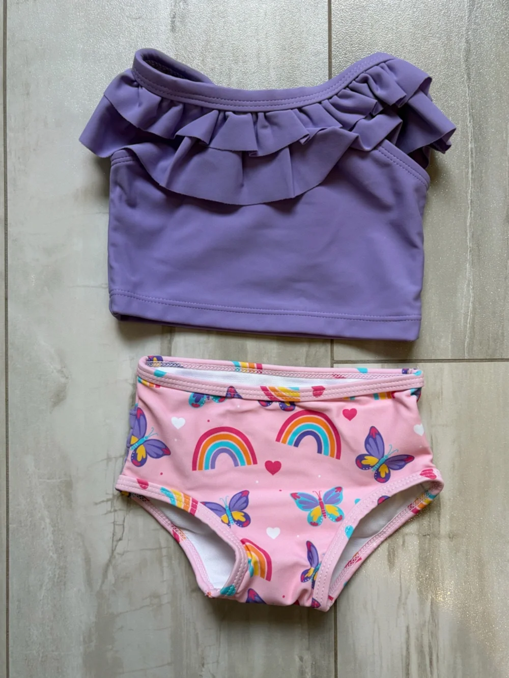 NWT RuffleButts Rainbows & Butterflies Ruffle Tankini 2-Piece Swimsuit 3-6M